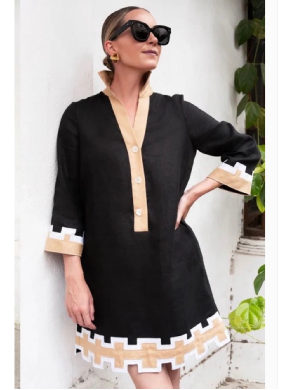 NWT Tuckernuck x Atlantic Pacific Black & Tan 100% Linen Shirt Dress L